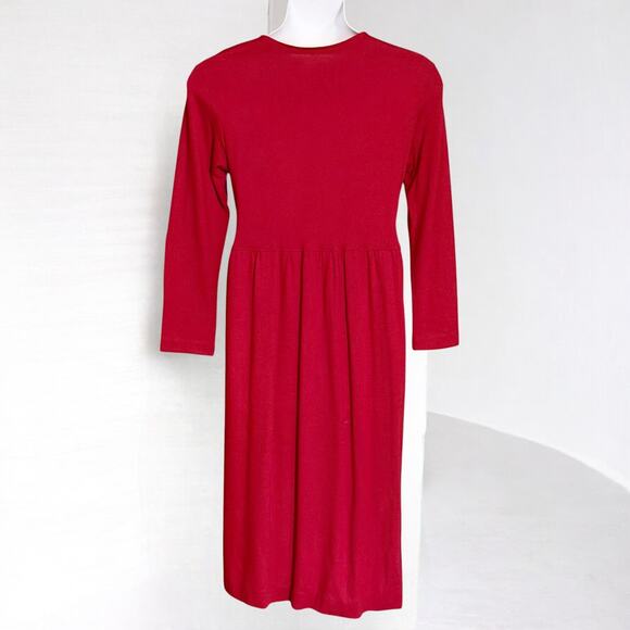 Vintage Chansonetta Wool Midi Dress Sz Medium Red A-Line Artisan Minimalist USA - Picture 9 of 11